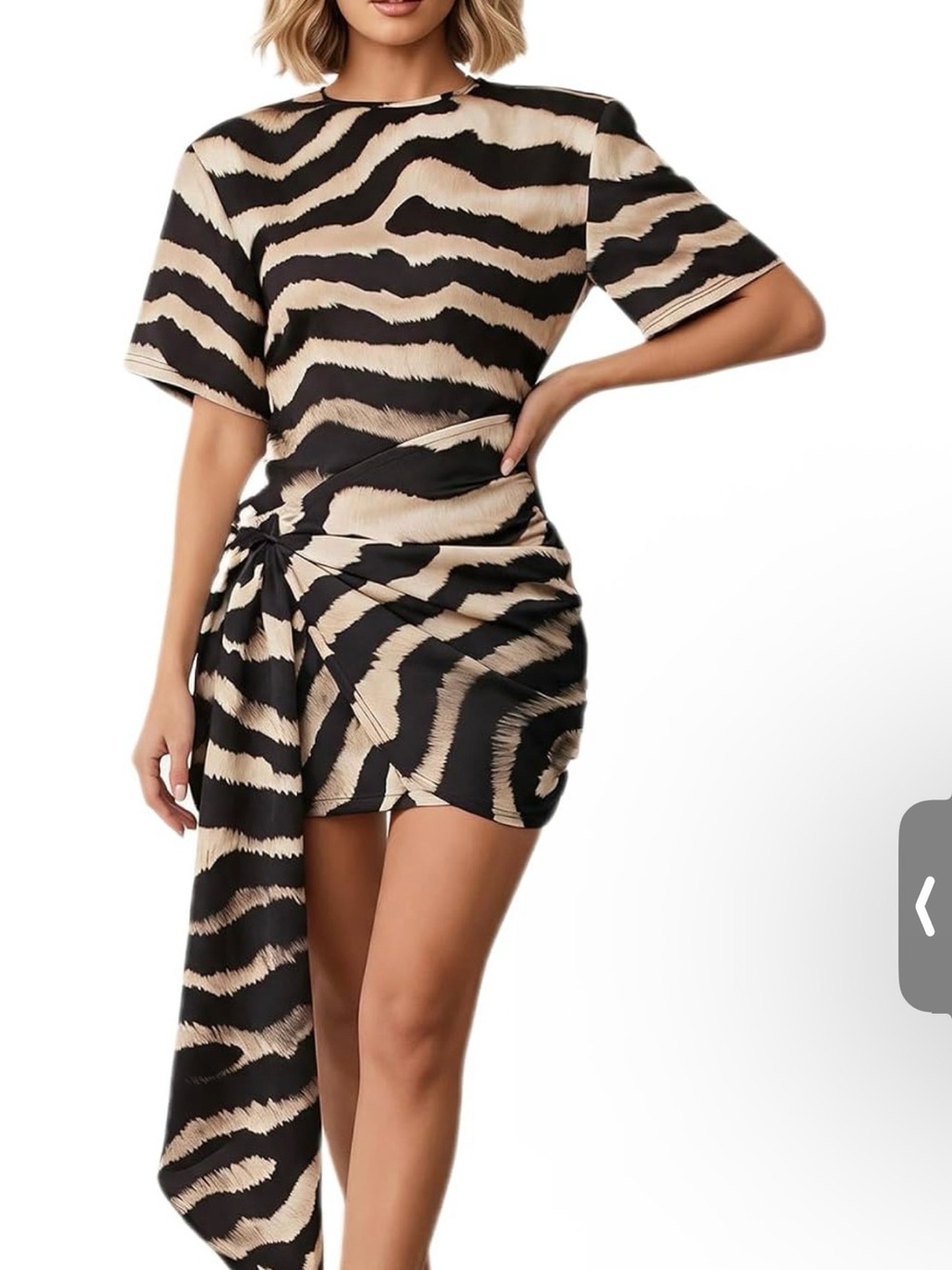 Zebra-Print Tie-Waist Bodycon dress- Black & Cream- NWOT